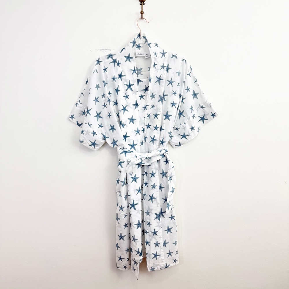 Vermont Country Store Starfish Print Cotton Robe & Nightgown Pajama Set Size S